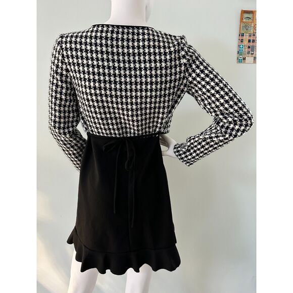 Vintage IZ Byer Black Long Sleeve Mini Dress with Houndstooth Shrug size Small - Picture 2 of 10